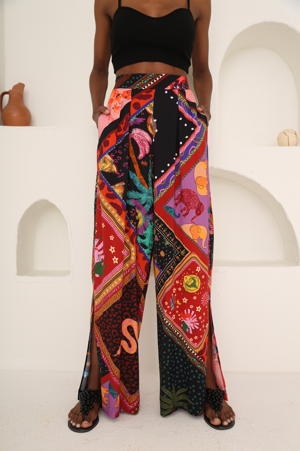 Bordo Paçası Yırtmaçlı Salaş Pantolon 001