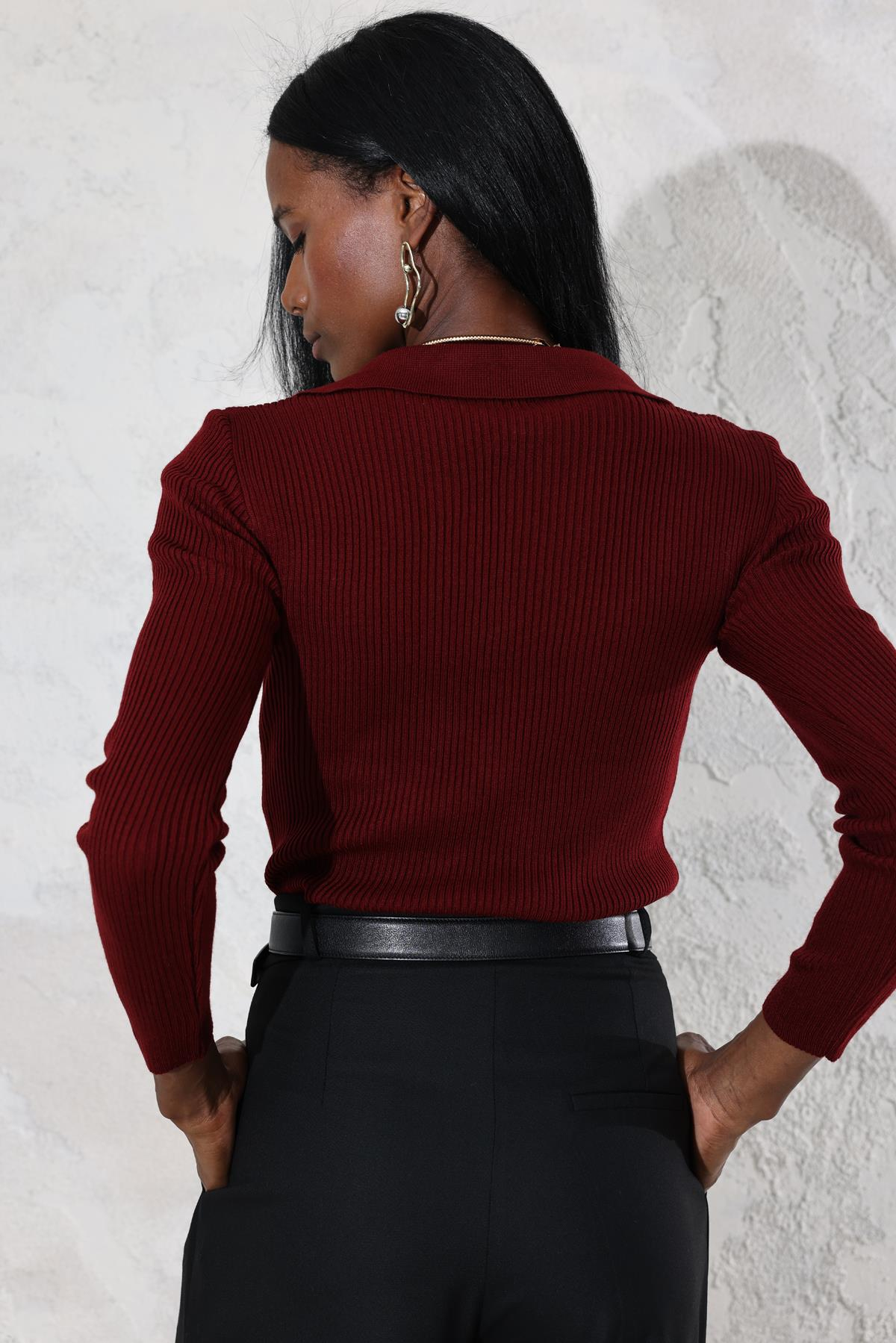 Bordo Polo Yaka Fitilli Triko 1105