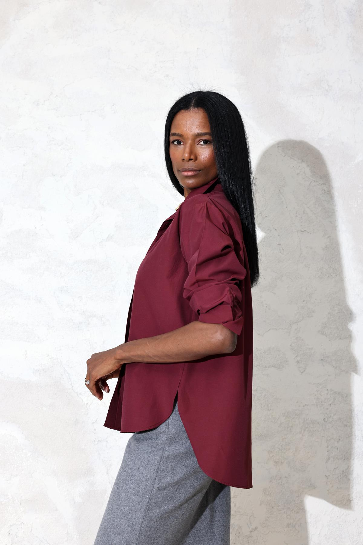 Bordo Poplin Basic Gömlek 3005-4