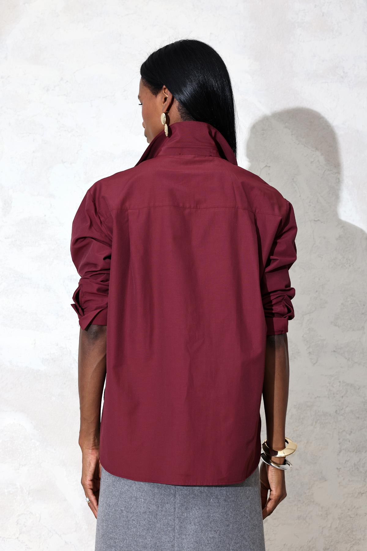 Bordo Poplin Basic Gömlek 3005-4