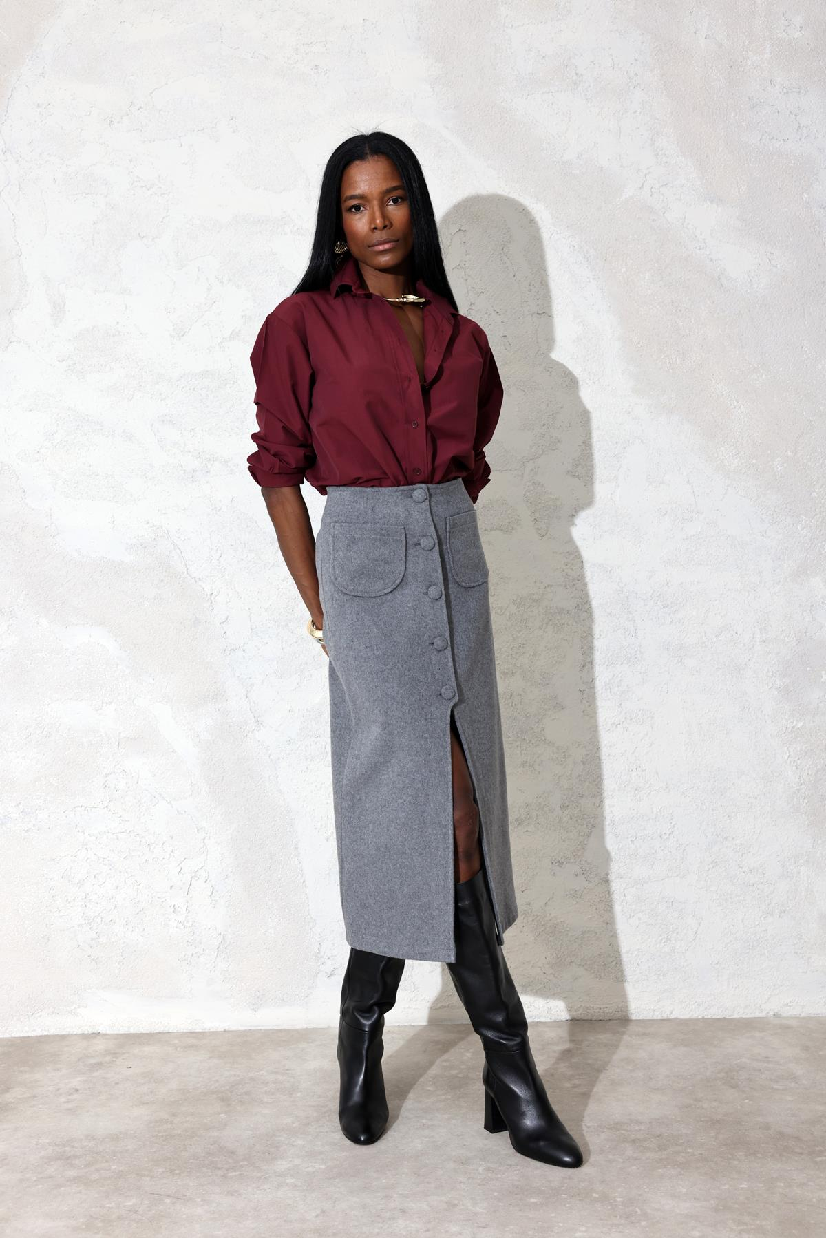Bordo Poplin Basic Gömlek 3005-4