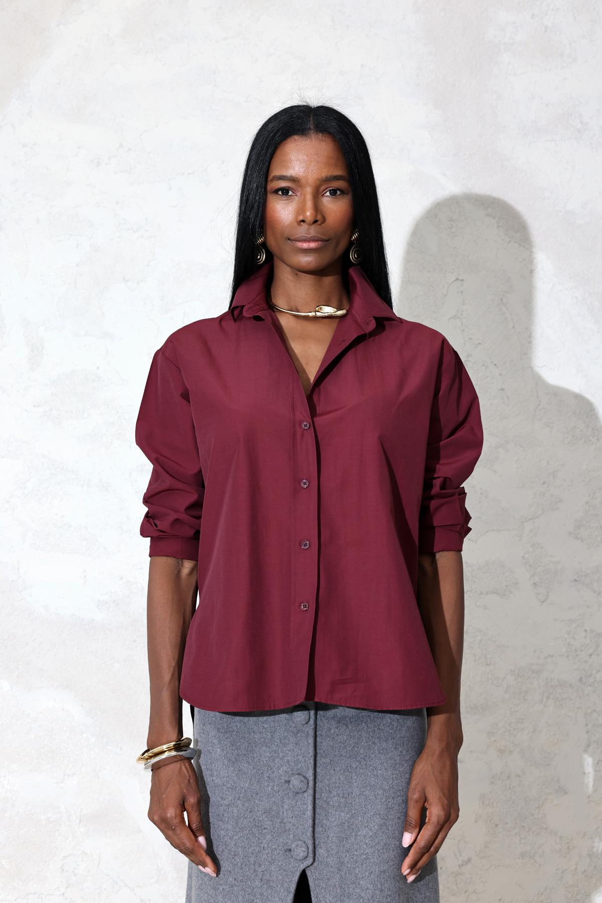 Bordo Poplin Basic Gömlek 3005-4
