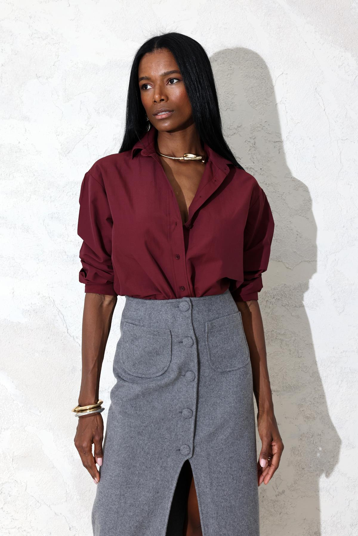 Bordo Poplin Basic Gömlek 3005-4