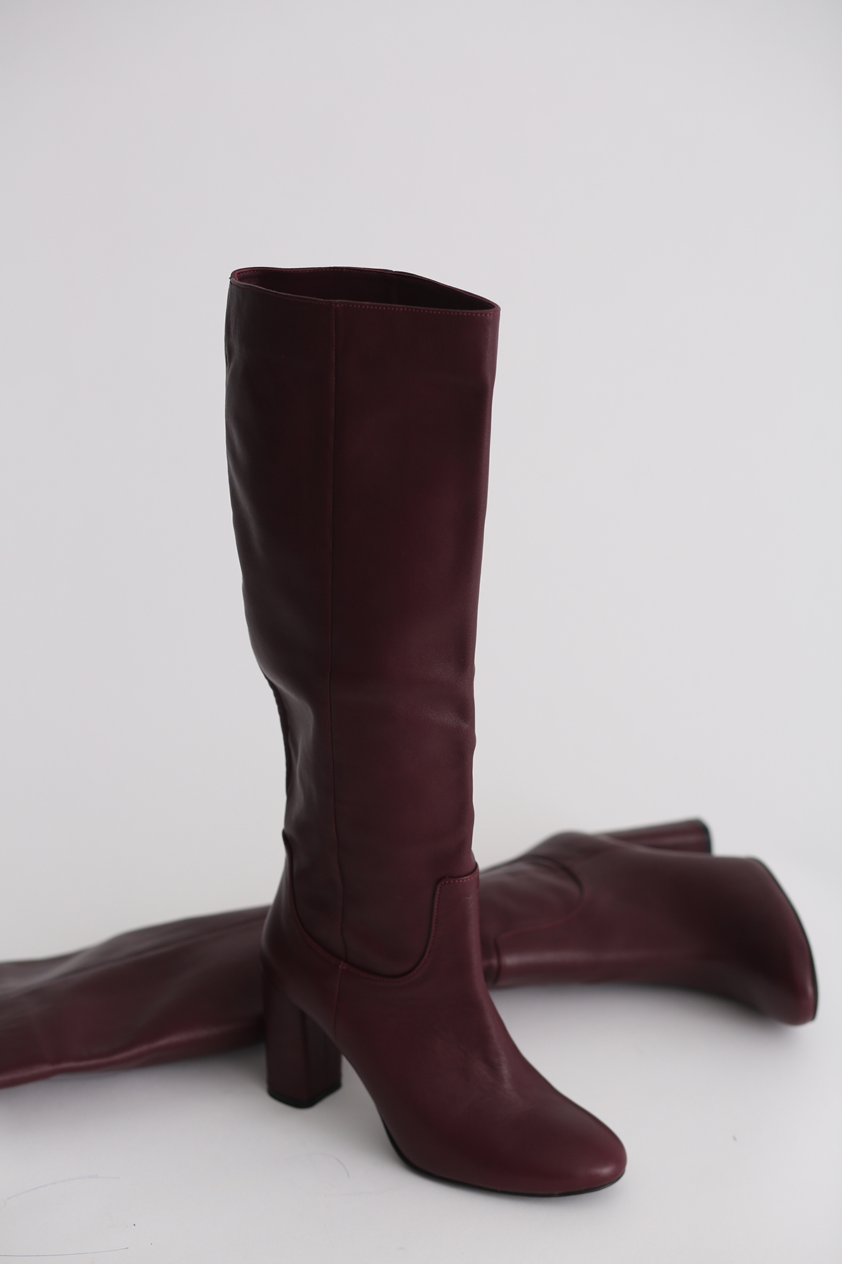 Bordo Topuklu Çizme 