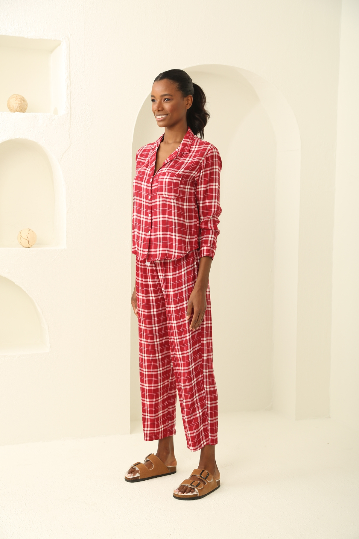 Bordo Viskon Pijama Takım 8132