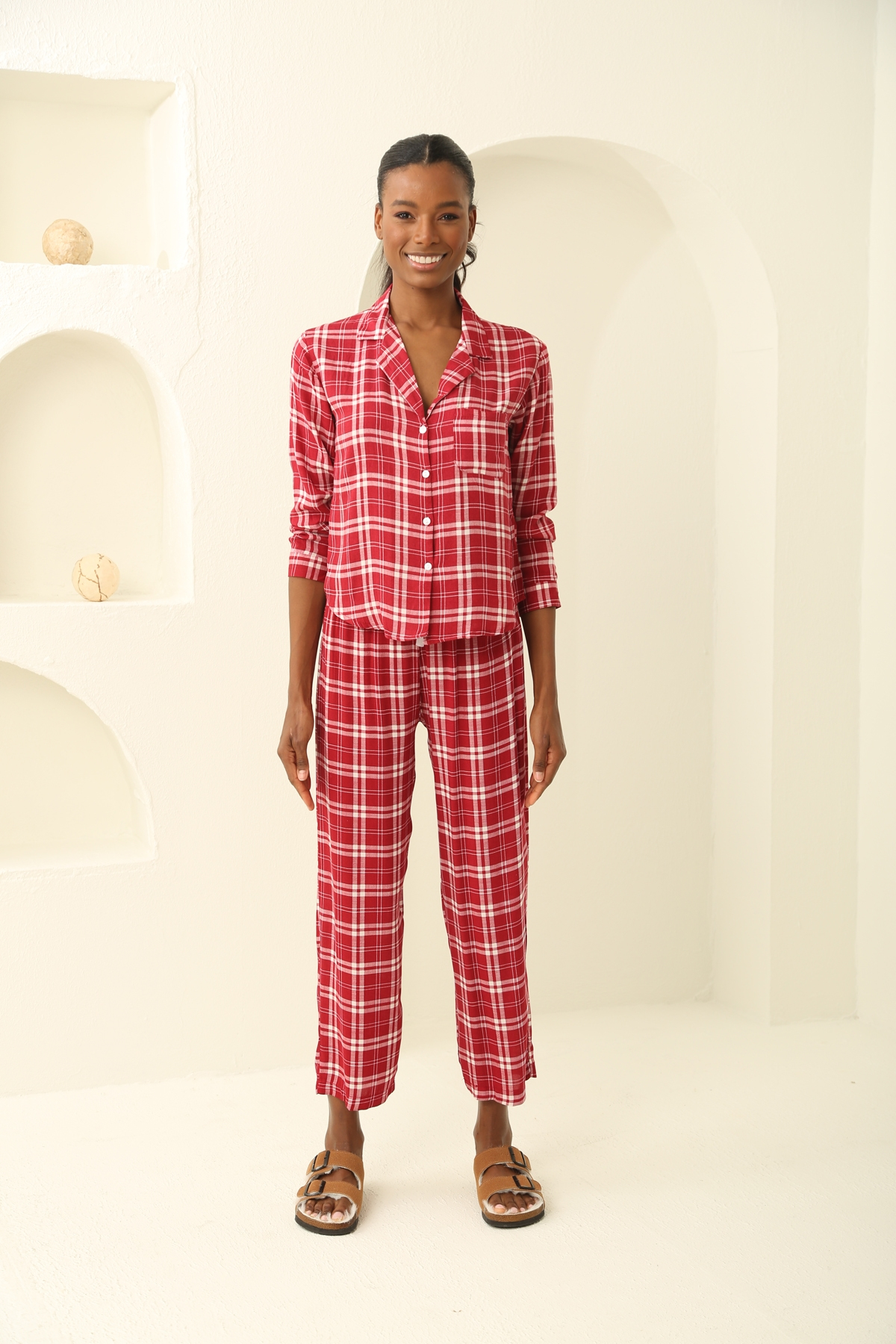 Bordo Viskon Pijama Takım 8132
