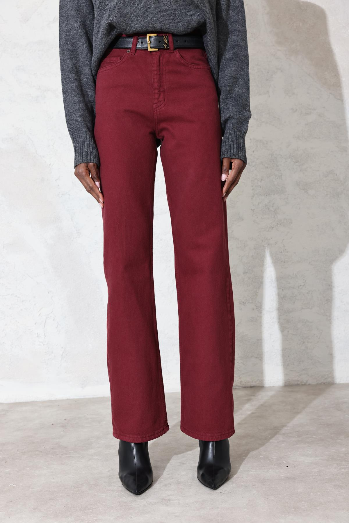 Bordo Yüksek Bel Straight Jean 