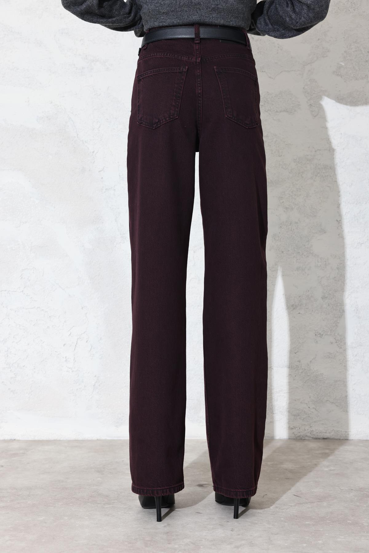 Bordo Yüksek Bel Wide Leg Jean 7714