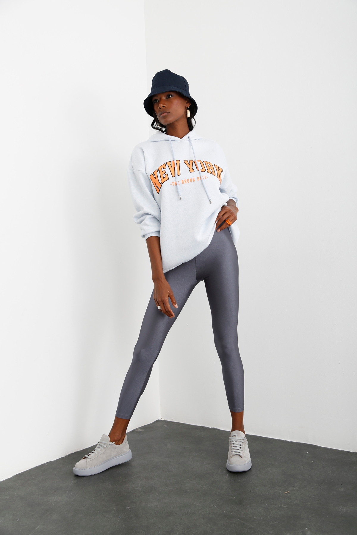 Buz Mavi New York Baskılı Şardonlu Sweatshirt 0078