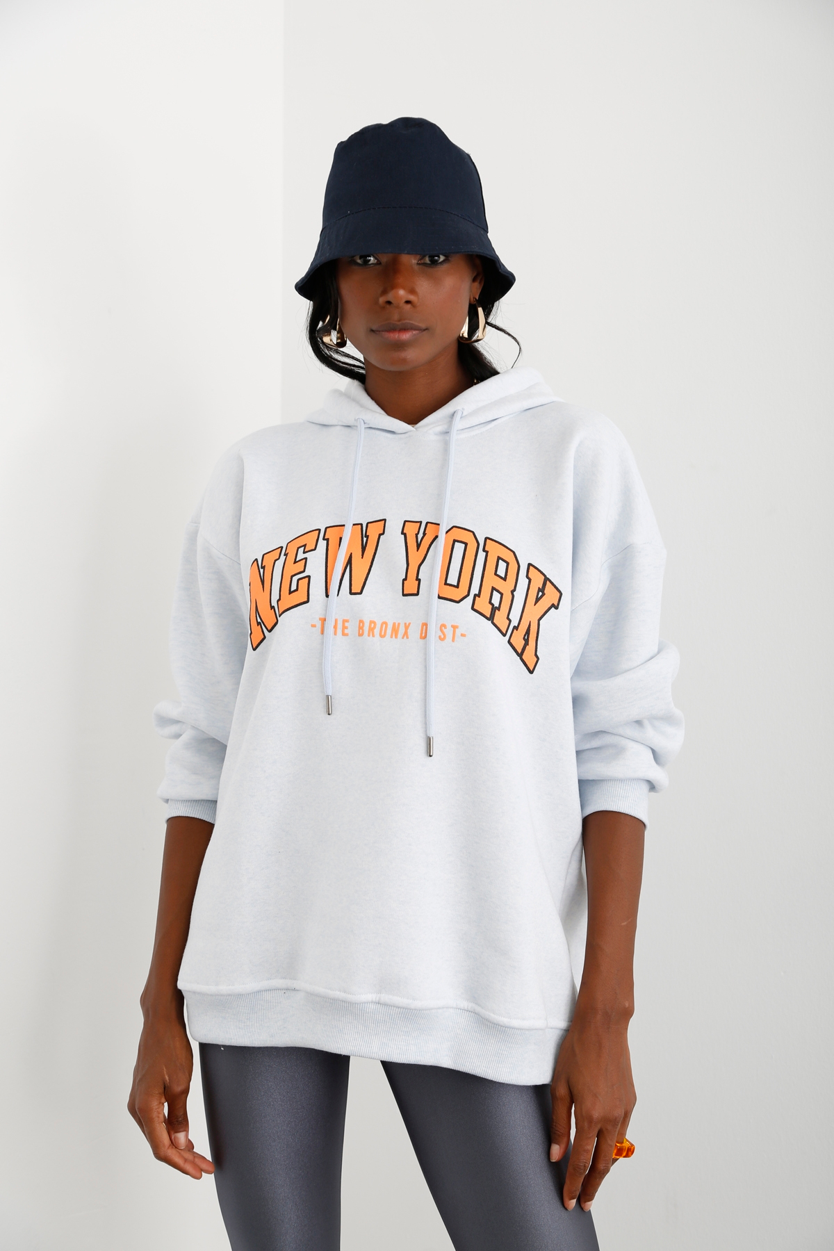 Buz Mavi New York Baskılı Şardonlu Sweatshirt 0078