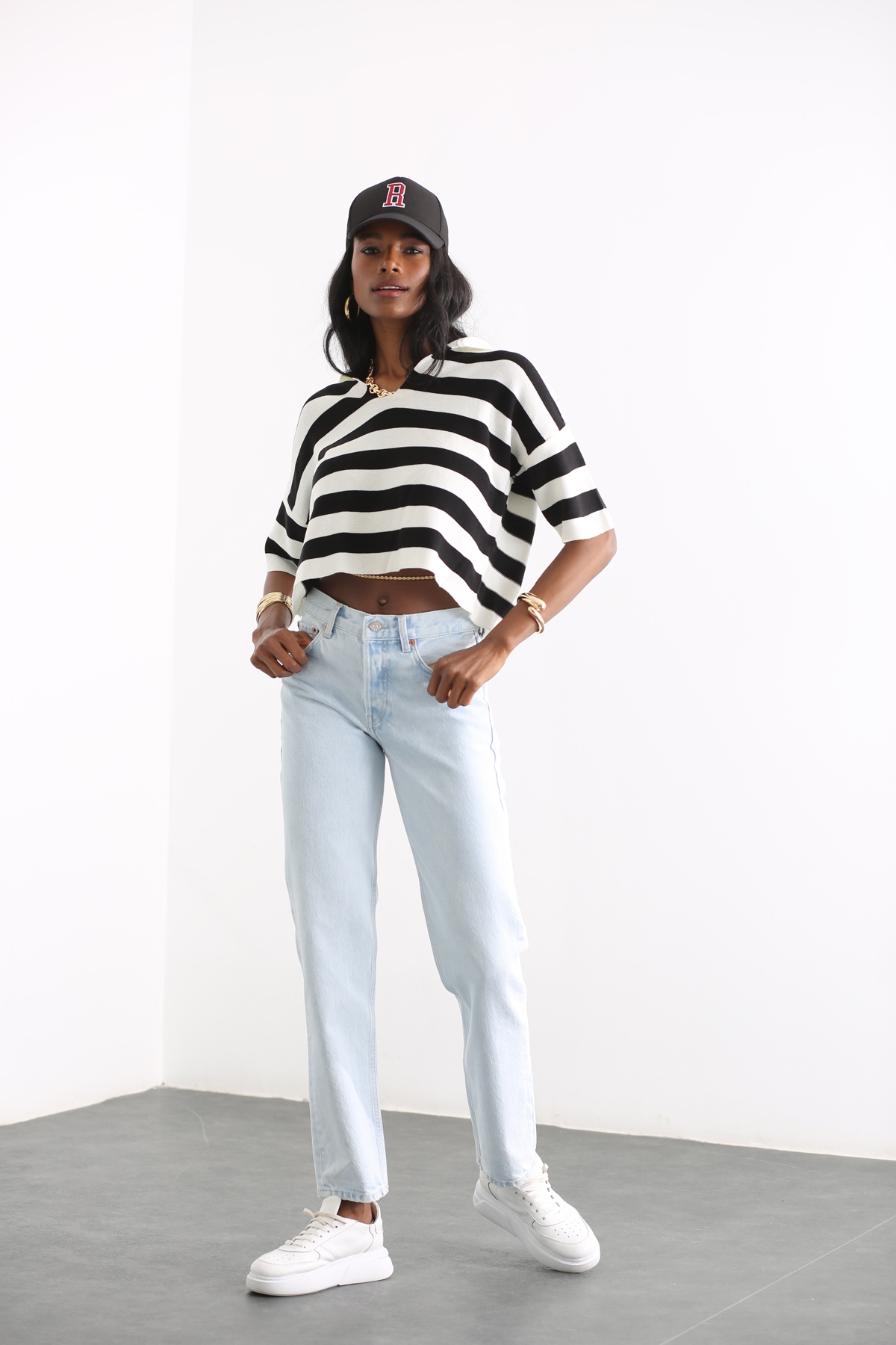 Buz Mavi Orta Bel Straight Jean 