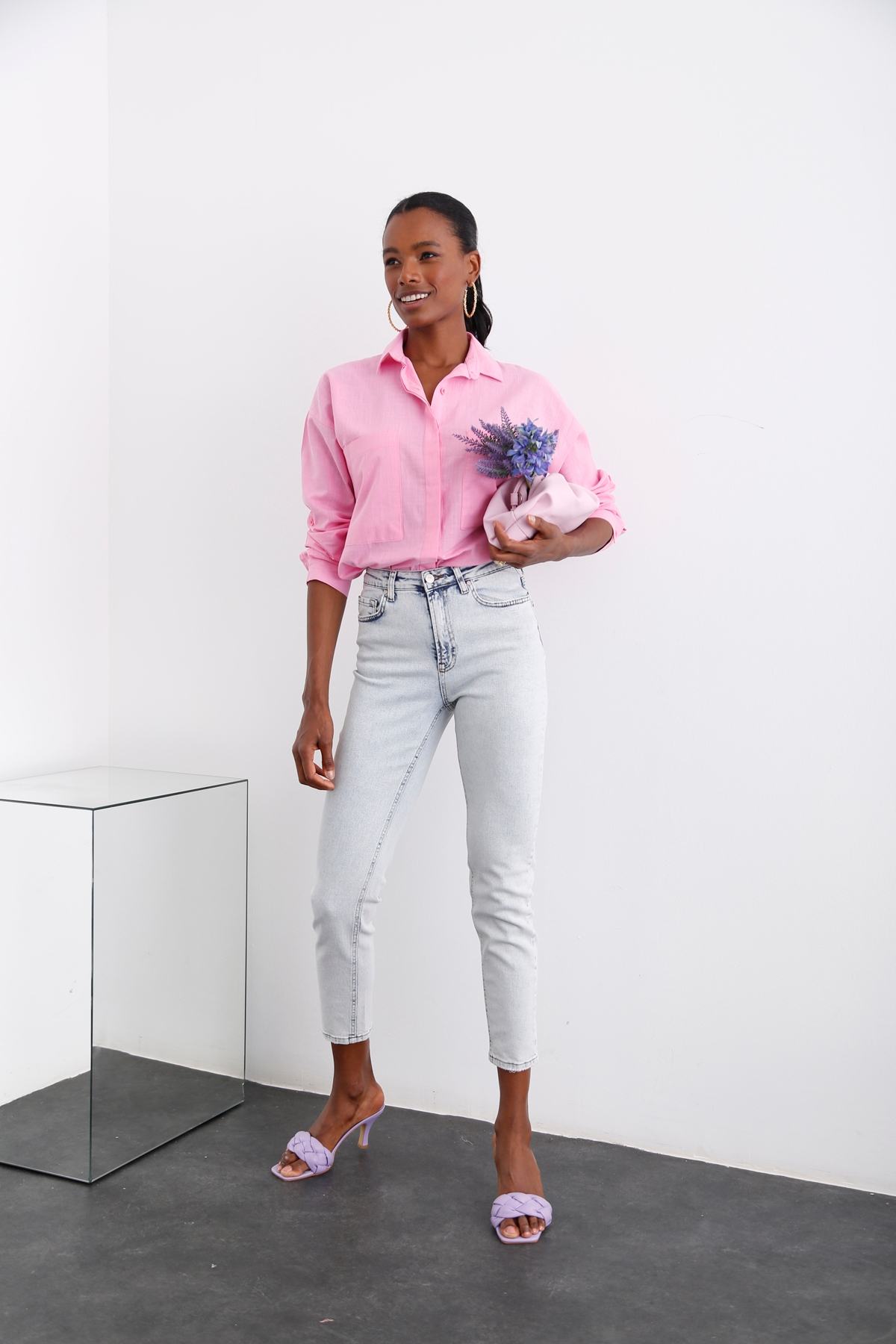 Buz Mavi Yüksek Bel Slim Fit Jean D-296