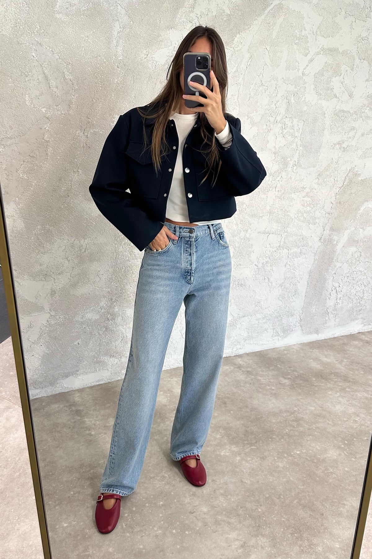 Buz Mavi Yüksek Bel Straight Fit Jean 