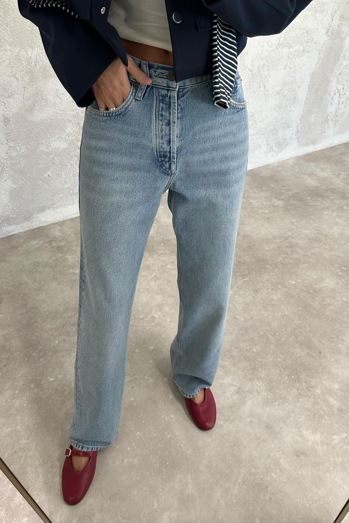 Buz Mavi Yüksek Bel Straight Fit Jean 