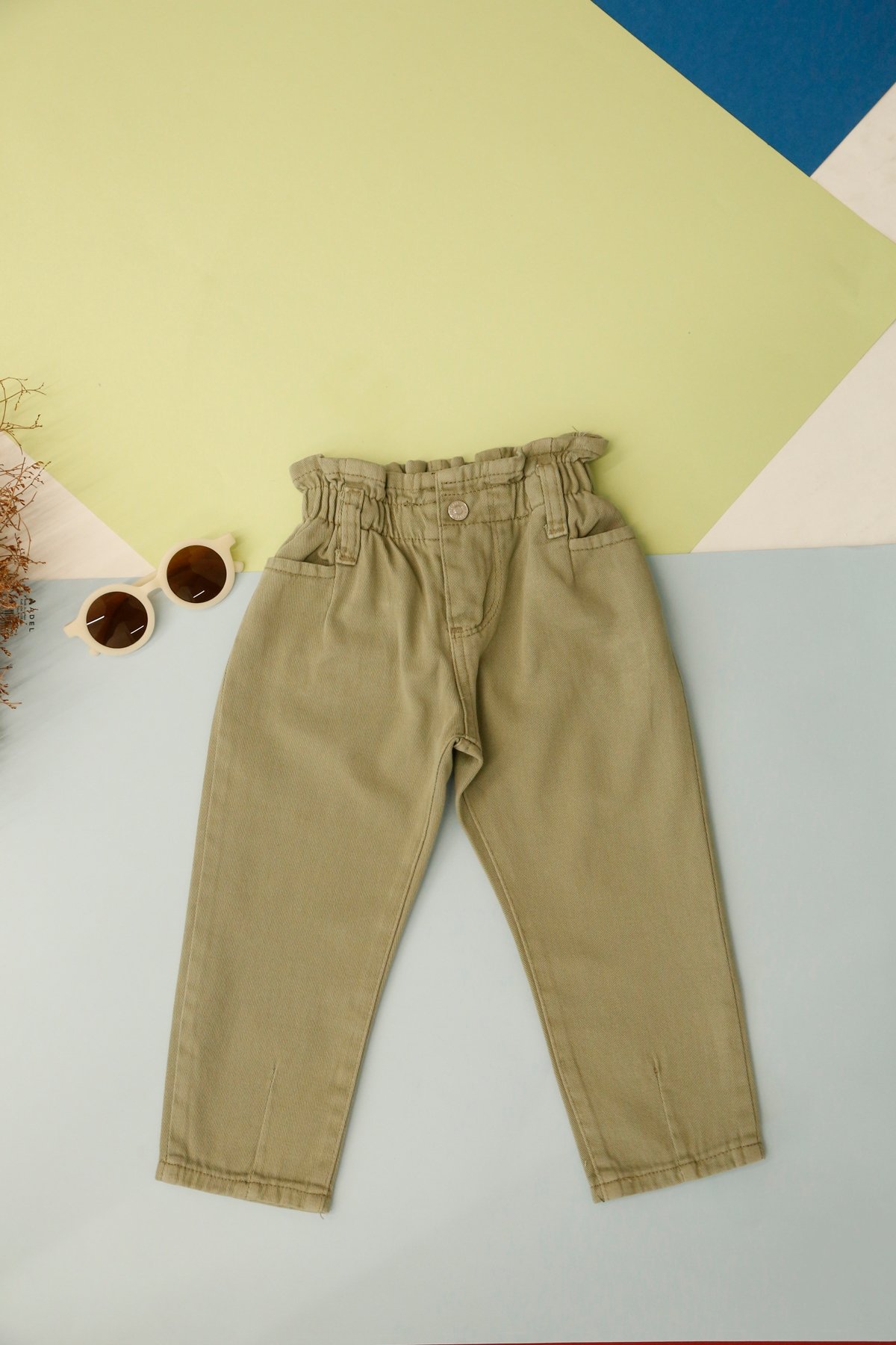 Çağla Yeşili Unisex Beli Lastikli Jean 