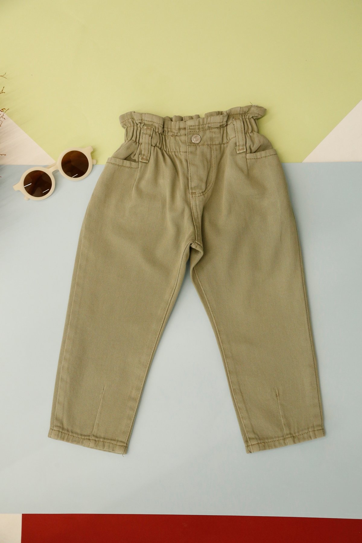 Çağla Yeşili Unisex Beli Lastikli Jean 