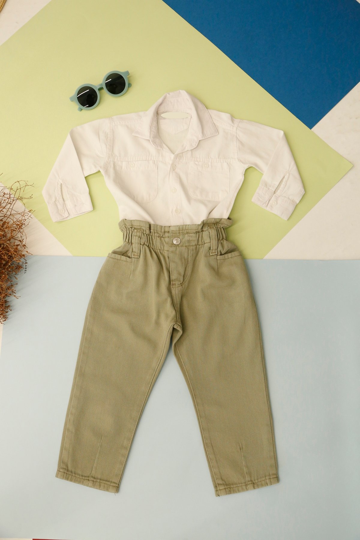 Çağla Yeşili Unisex Beli Lastikli Jean 