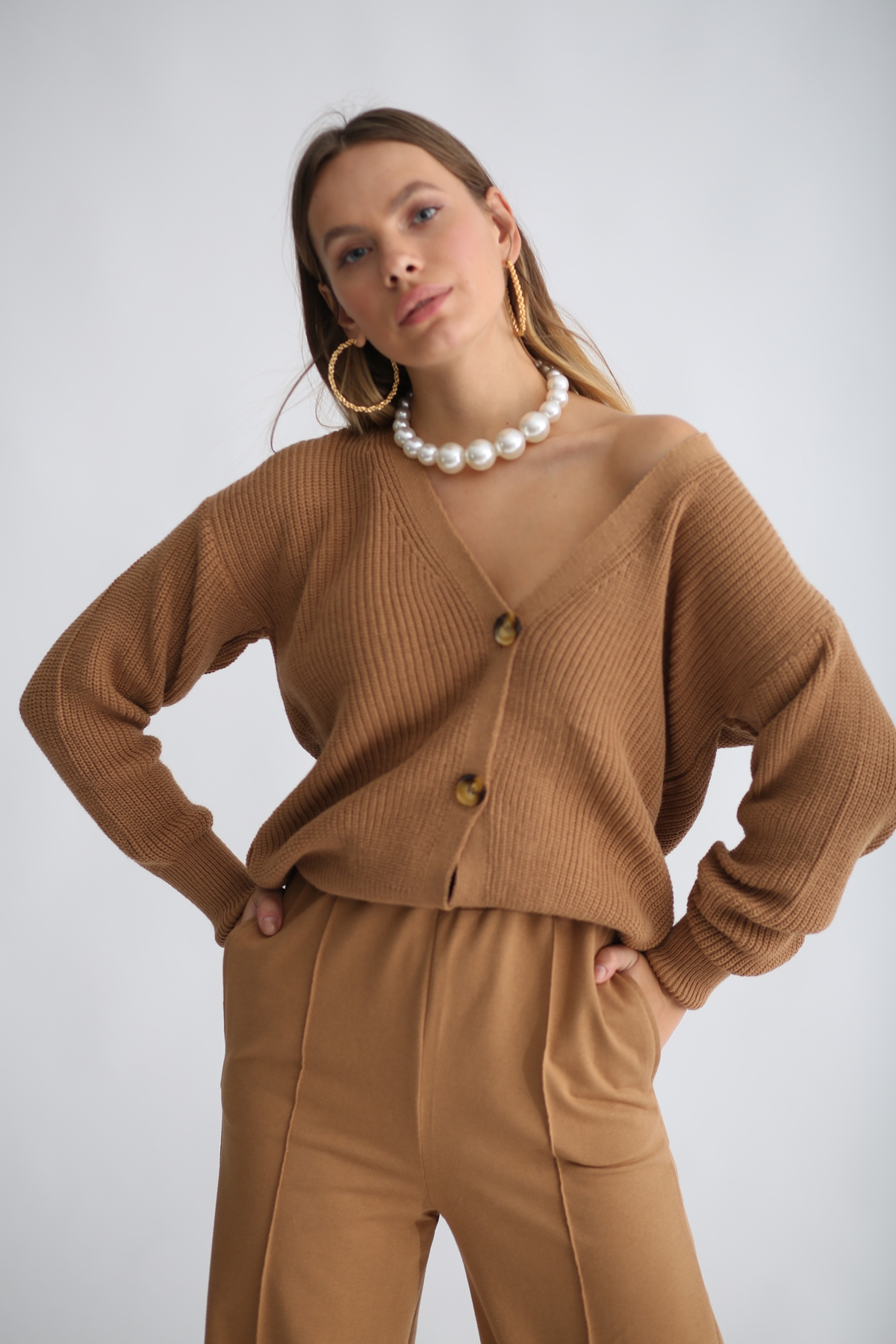 Camel 3 Düğmeli Hırka 5522