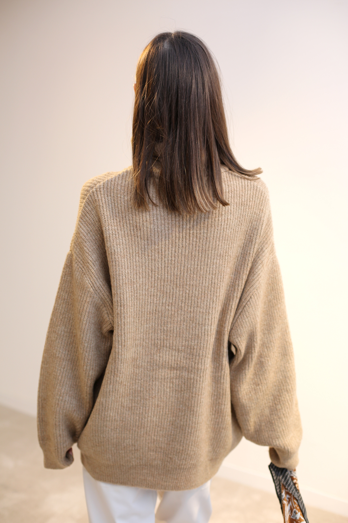 Camel Balıkçı Yaka Oversize Kazak