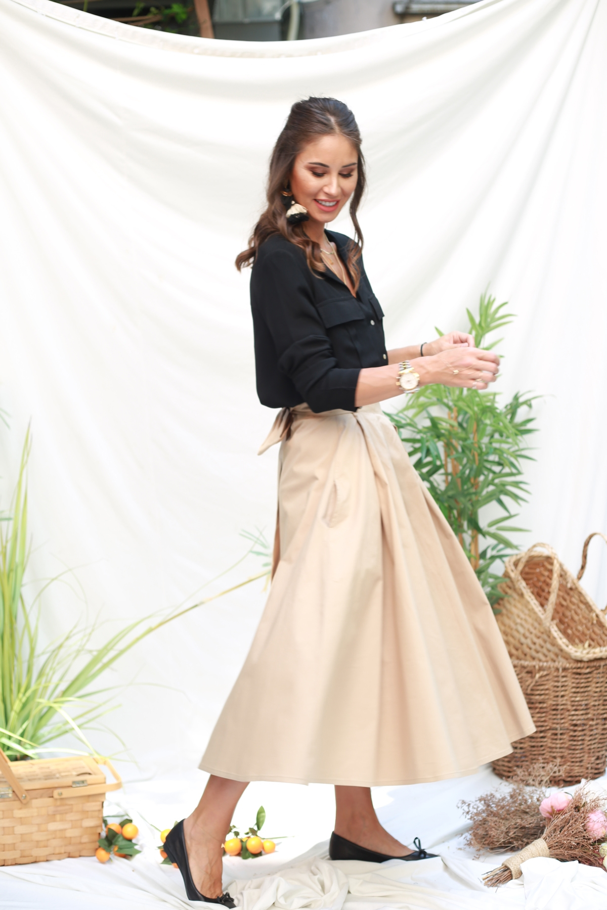 Camel Beli Bağlamalı Pileli Etek