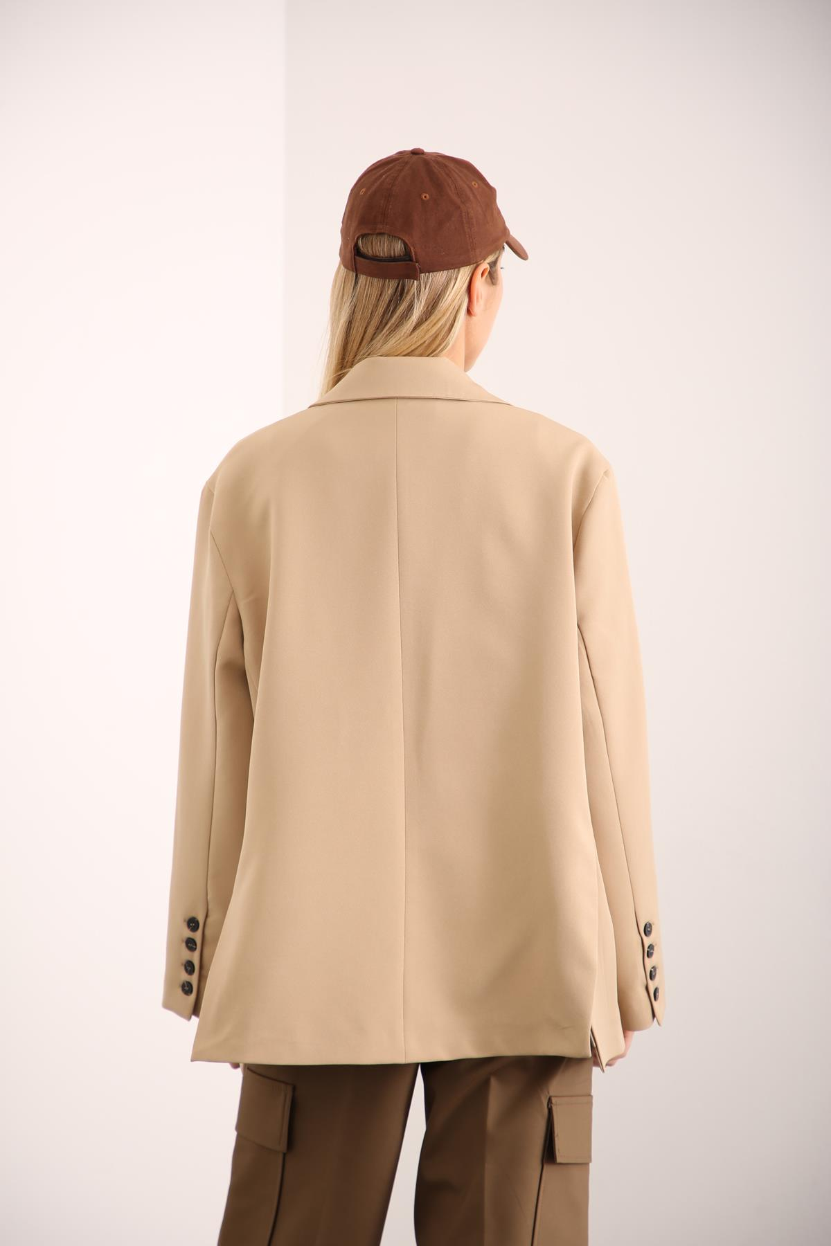 Camel Çift Düğmeli Blazer Ceket 54325