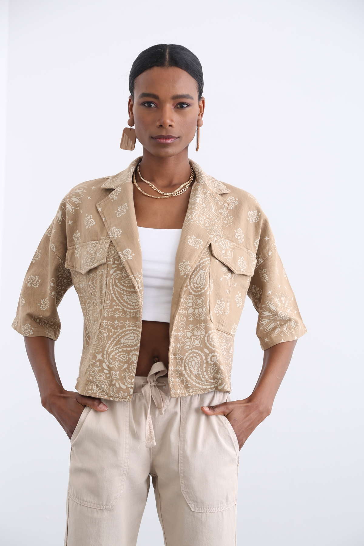 Camel Desenli Ceket 25935