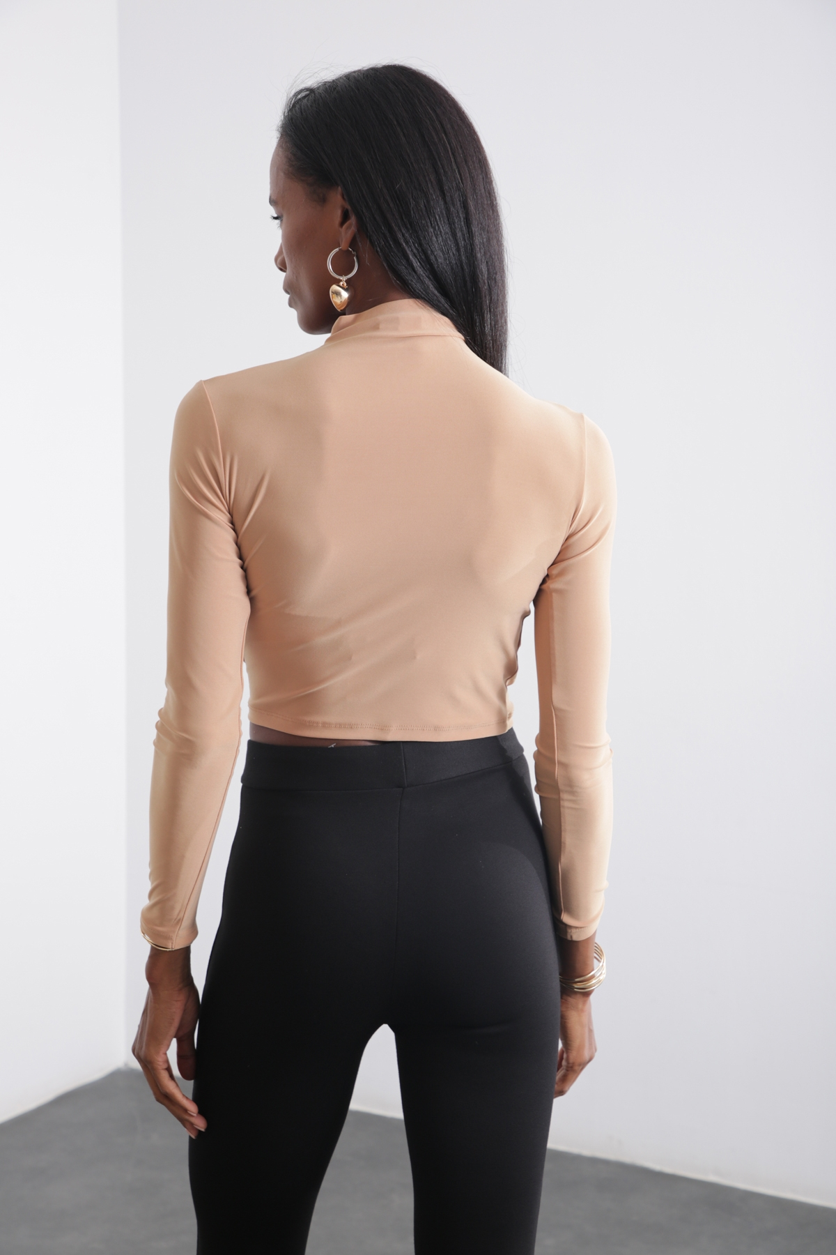 Camel Dik Yaka Drapeli Bluz 1005
