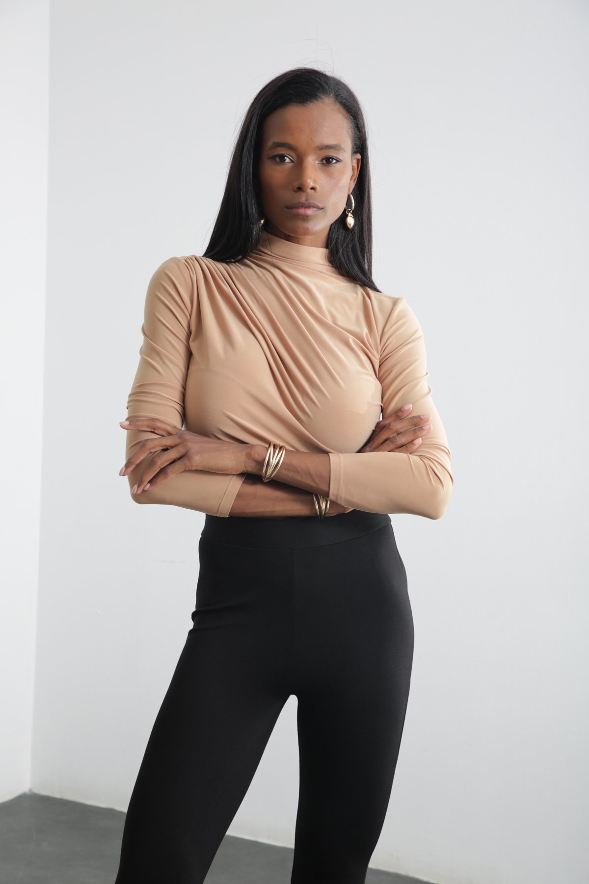 Camel Dik Yaka Drapeli Bluz 1005