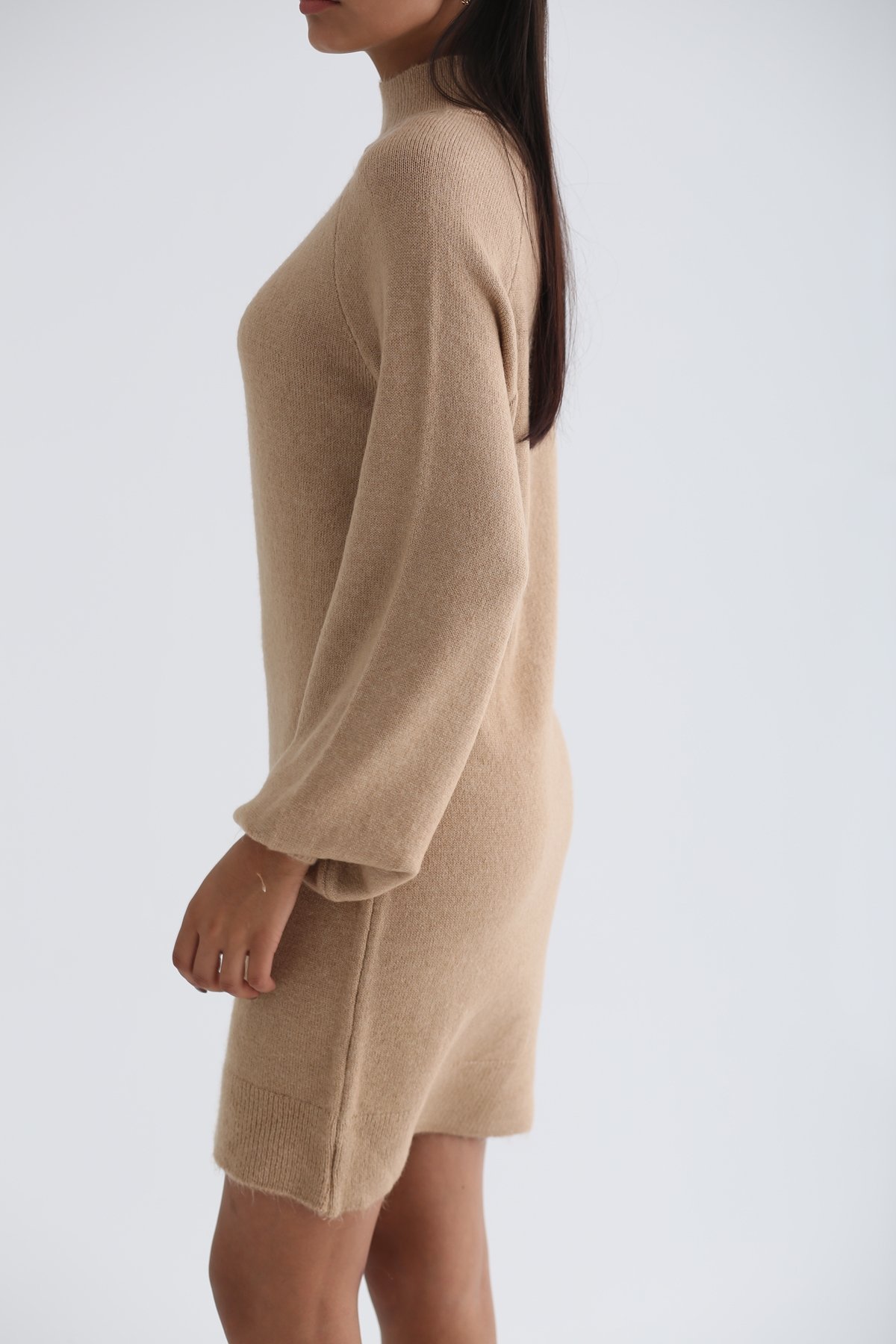 Camel Dik Yaka Triko Elbise 5596