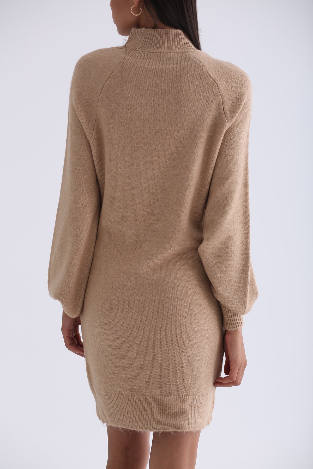 Camel Dik Yaka Triko Elbise 5596