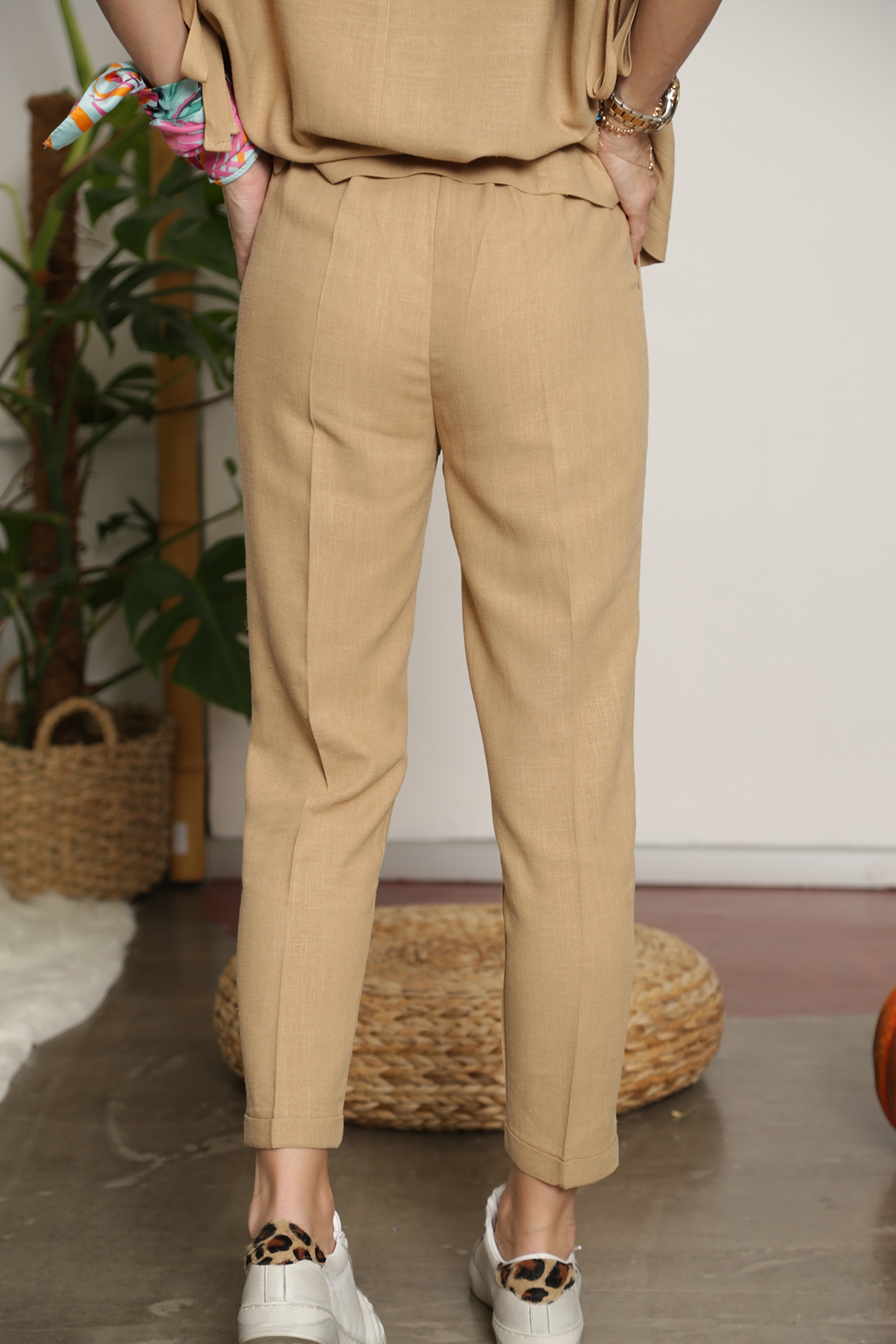 Camel Duble Paça Keten Pantolon 50145