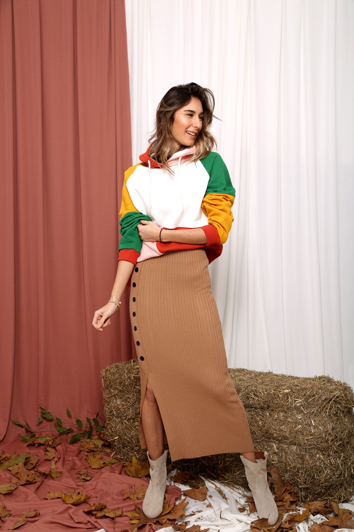 Camel Düğmeli Triko Maxi Etek