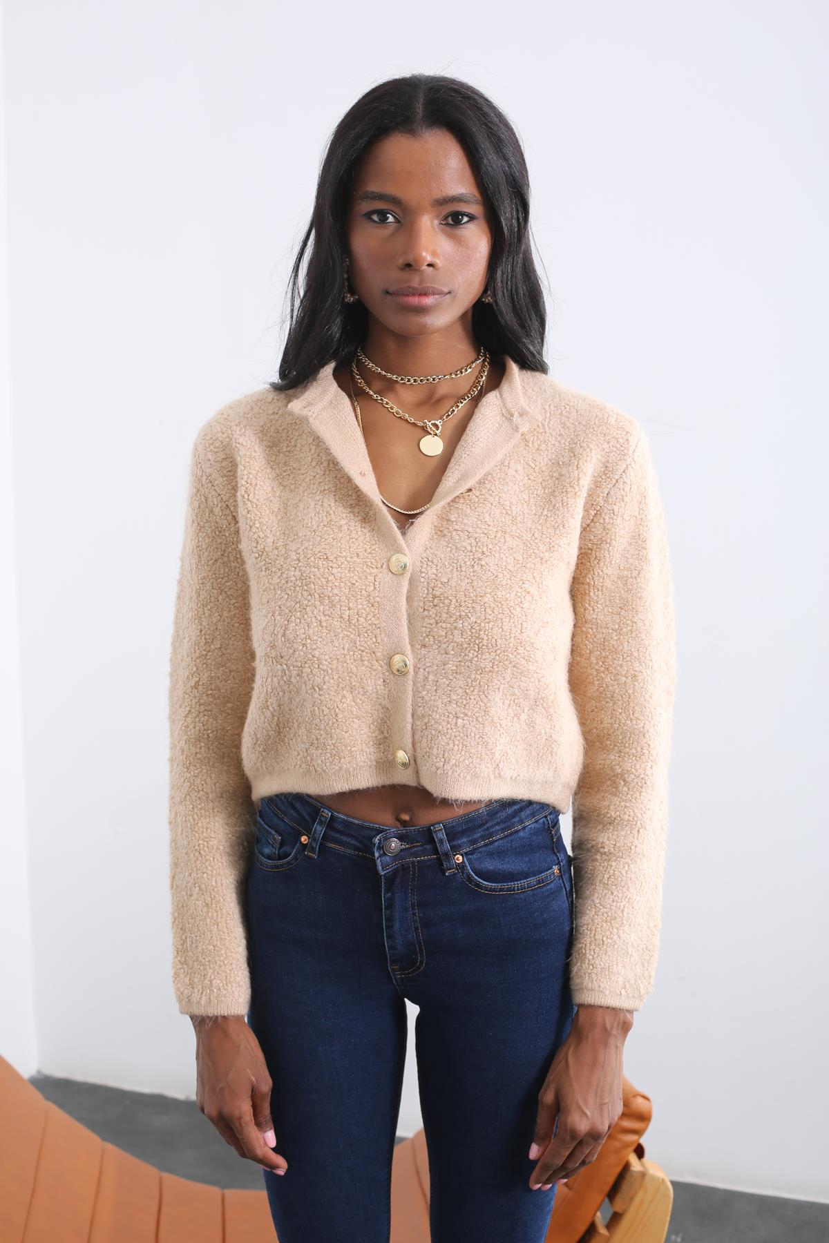 Camel Gold Düğmeli Yumoş Hırka 220144