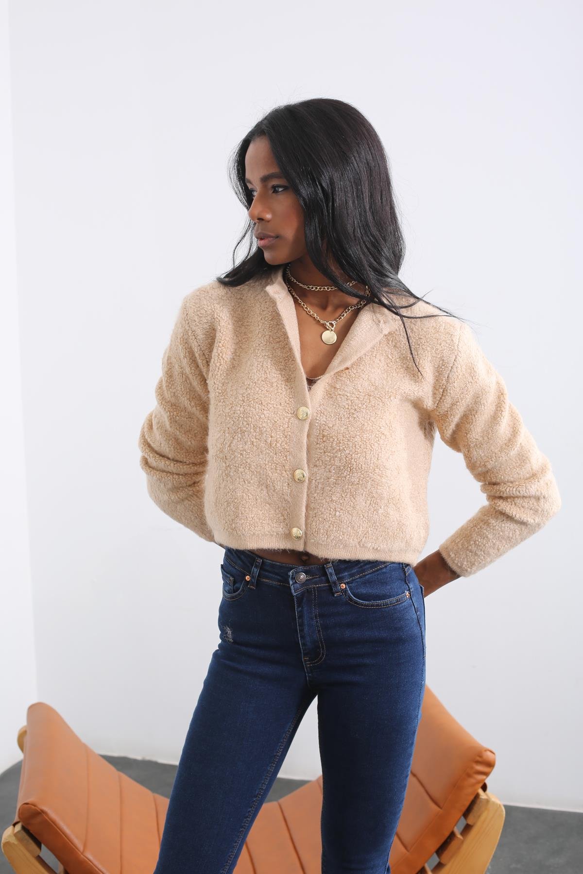 Camel Gold Düğmeli Yumoş Hırka 220144