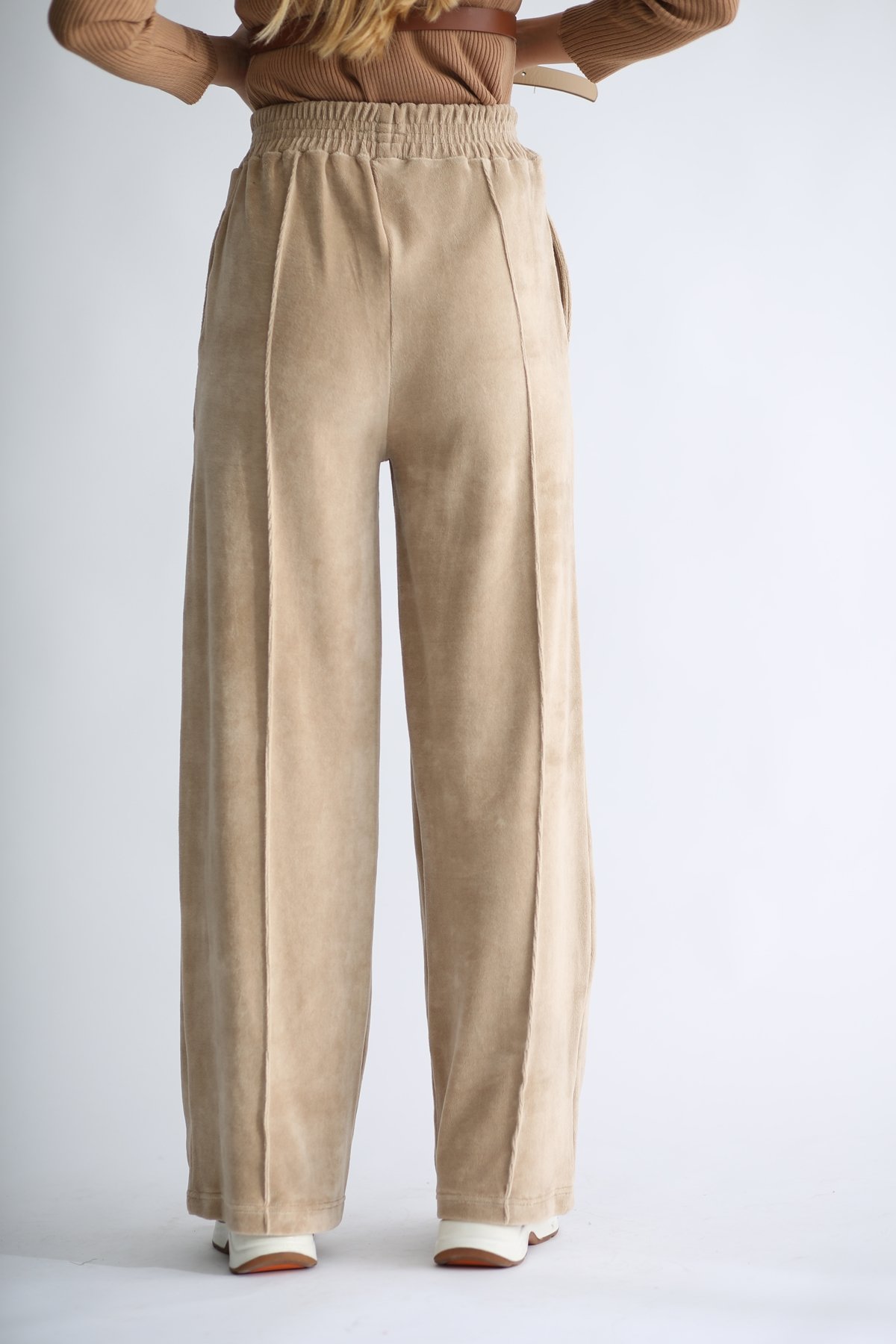 Camel Havlu Kadife Geniş Paça Pantolon 33078