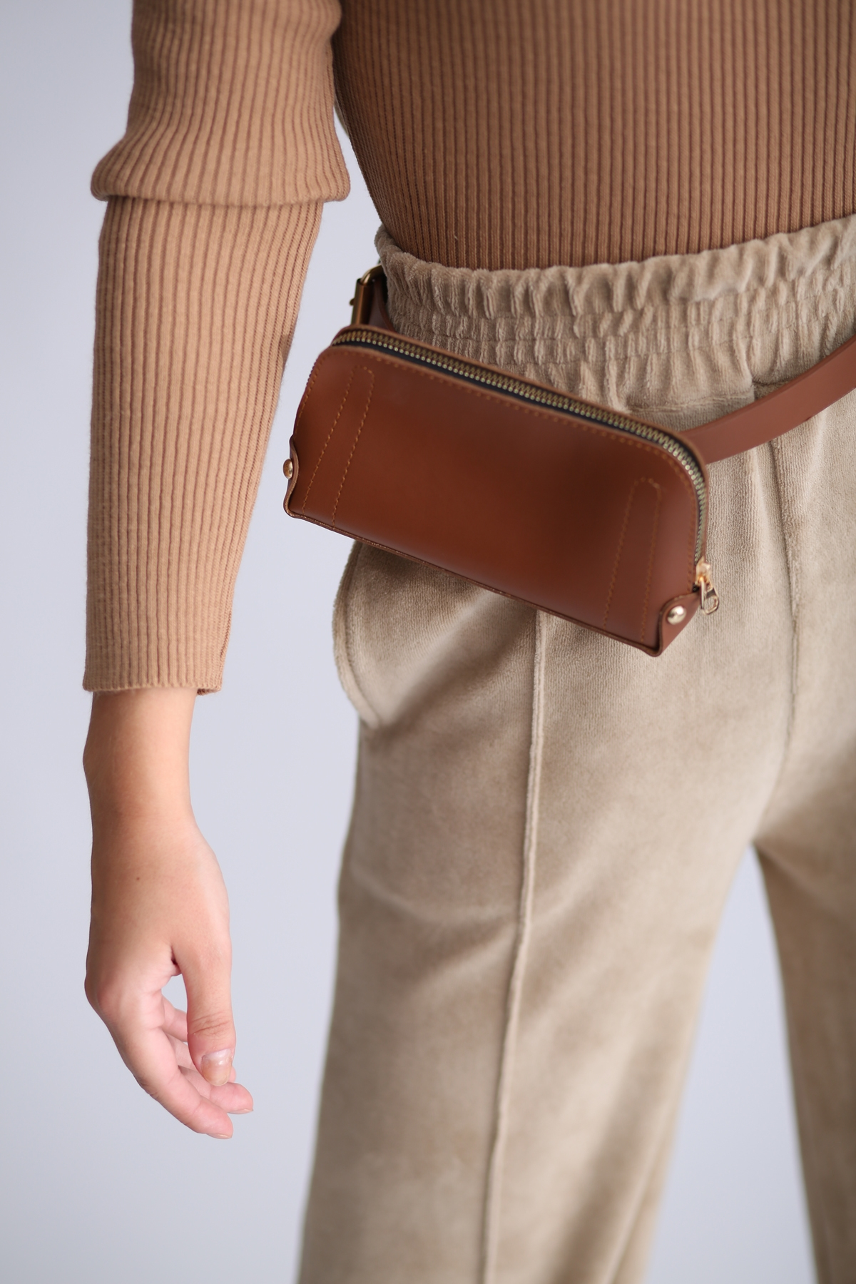 Camel Havlu Kadife Geniş Paça Pantolon 33078