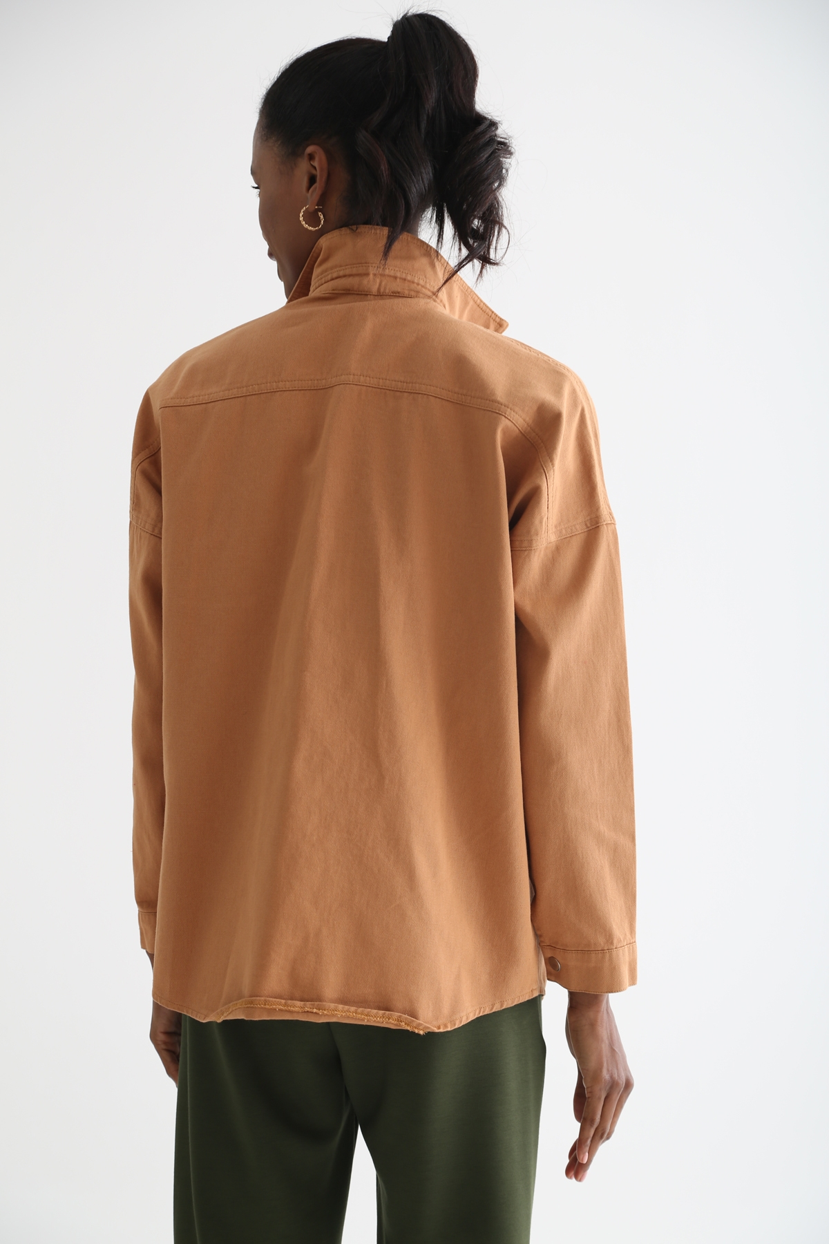 Camel Kapak Cepli Gabardin Gömlek 