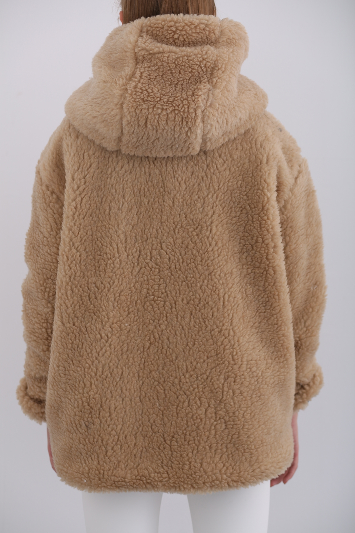 Camel Kapüşonlu Peluş Kaban 