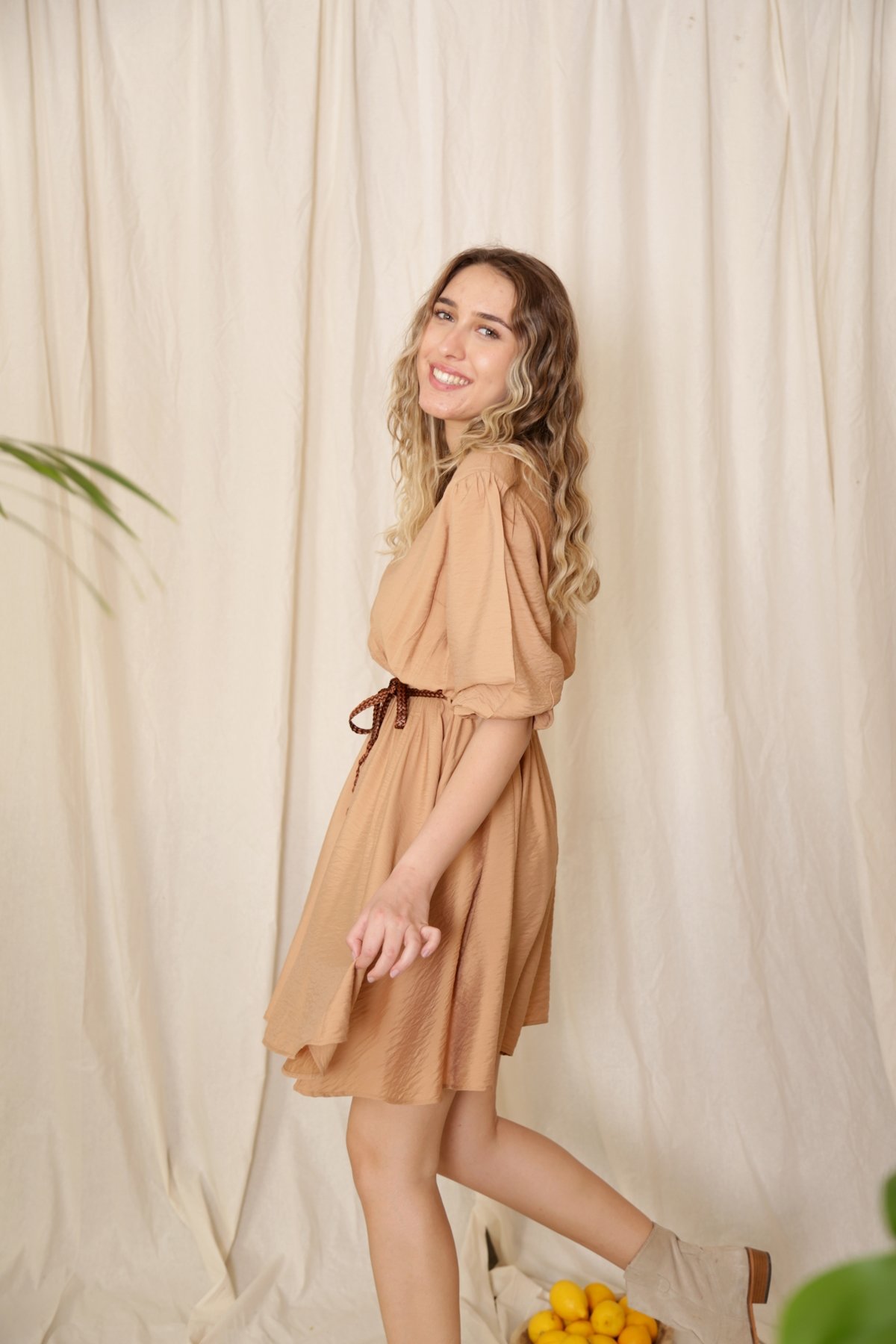 Camel Kemer Detaylı Beli Lastikli Elbise 