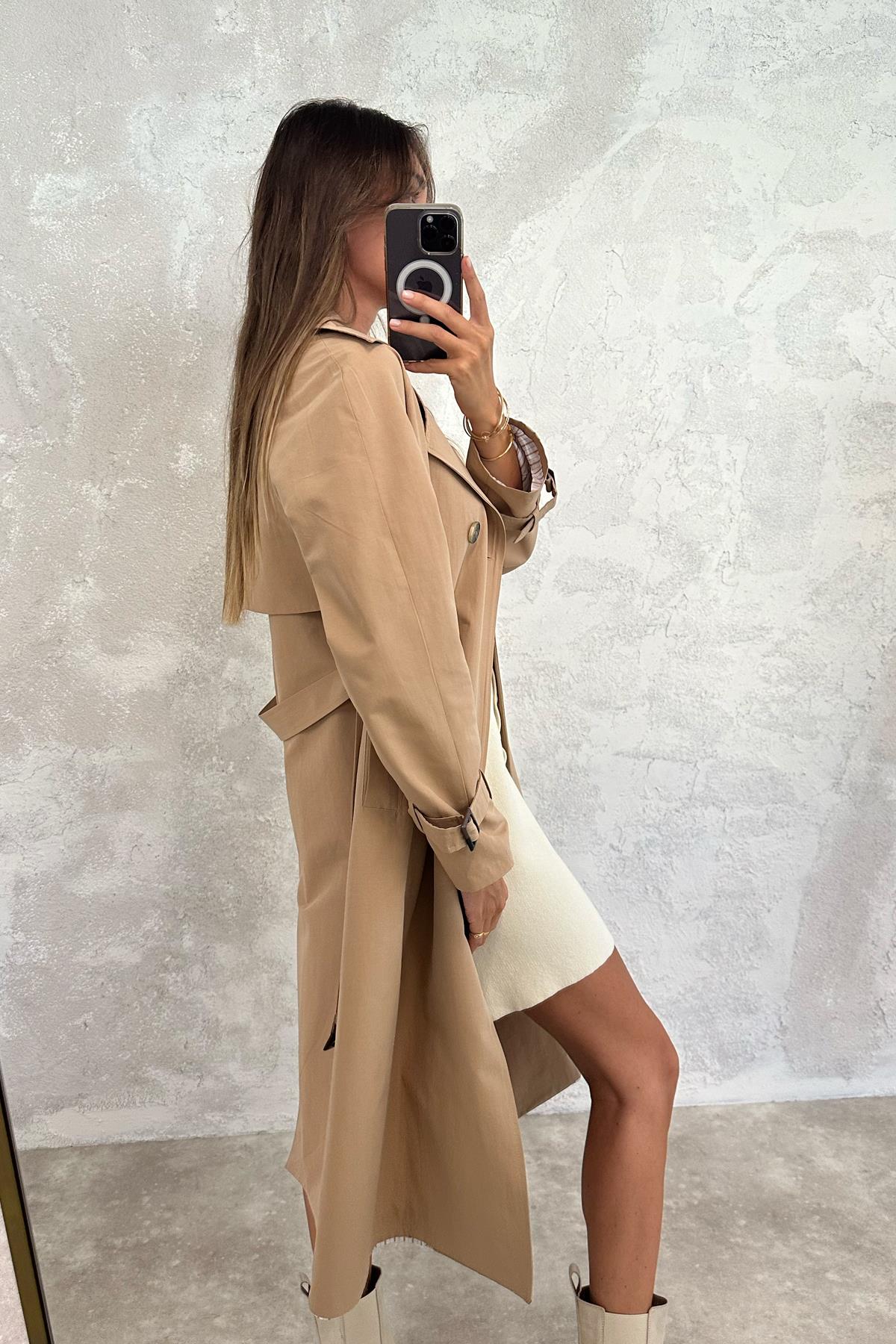 Camel Kemerli Kruvaze Trençkot 87062