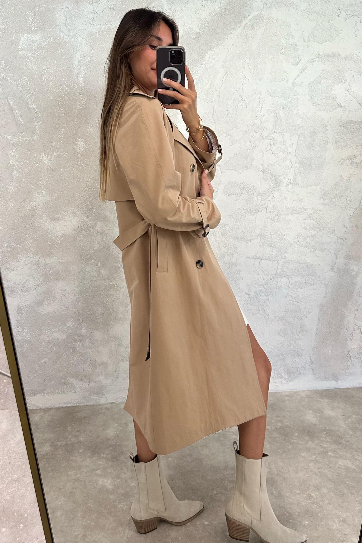 Camel Kemerli Kruvaze Trençkot 87062