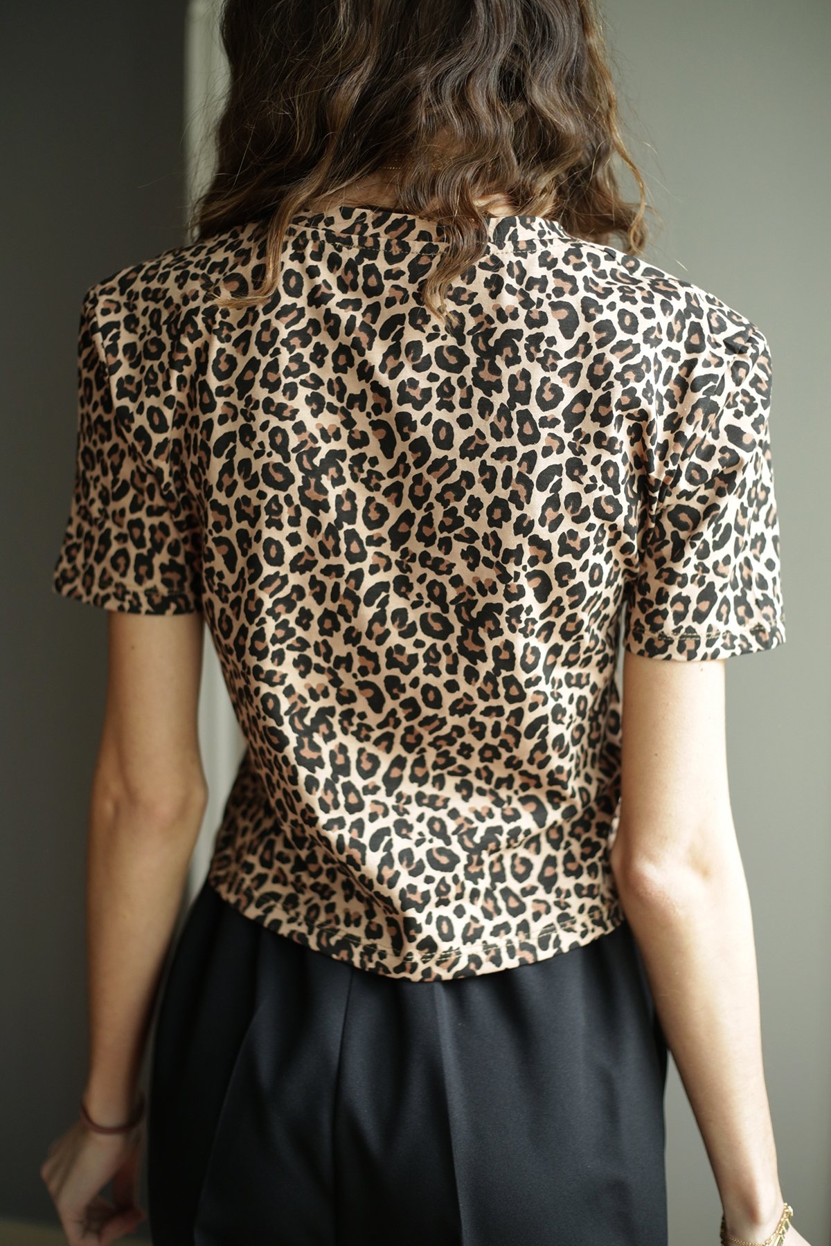Camel Leopar Desen Bağlamalı Tshirt 4714