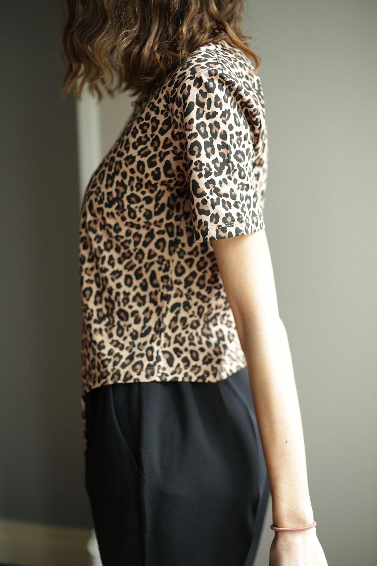 Camel Leopar Desen Bağlamalı Tshirt 4714