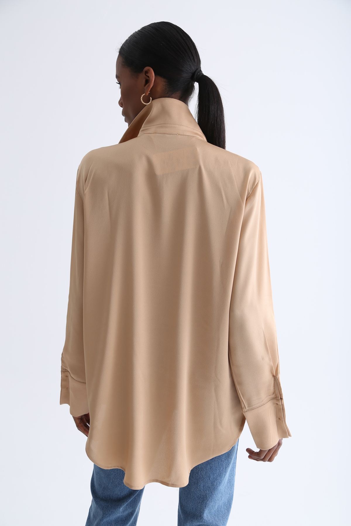 Camel Oversize Saten Gömlek NO16