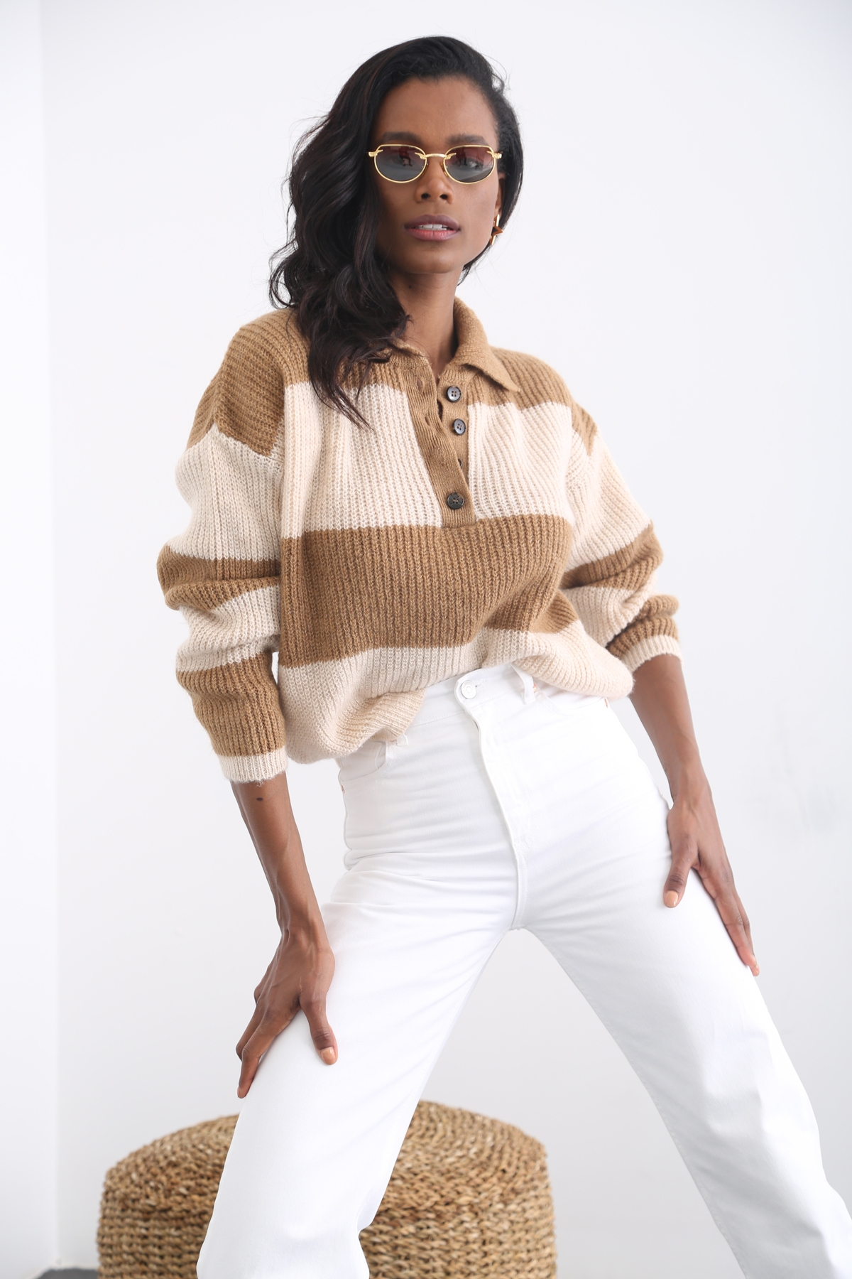 Camel Polo Yaka Düğmeli Triko 10072