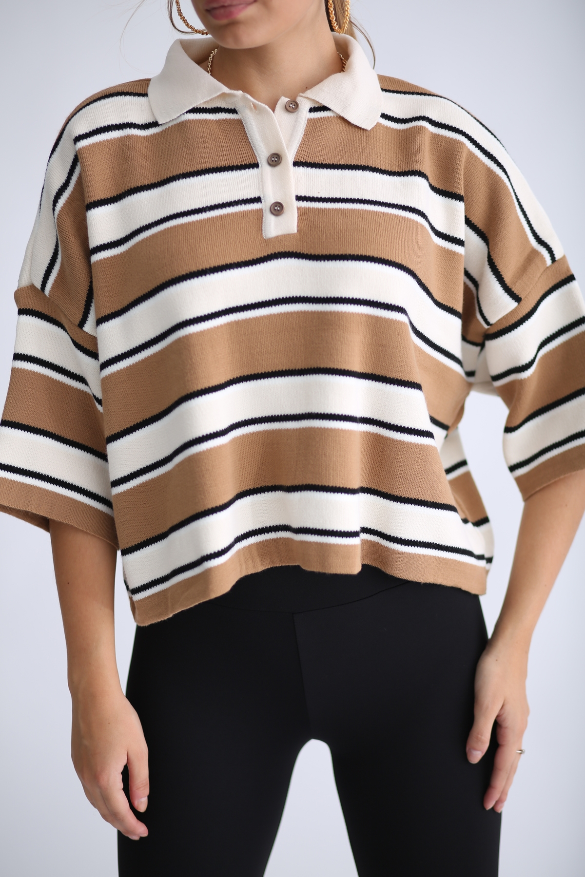 Camel Polo Yaka Kısa Kol Triko 22039