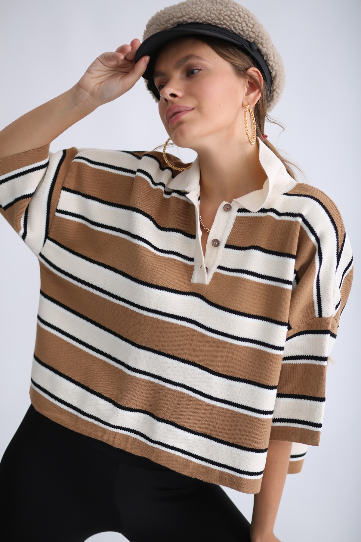 Camel Polo Yaka Kısa Kol Triko 22039