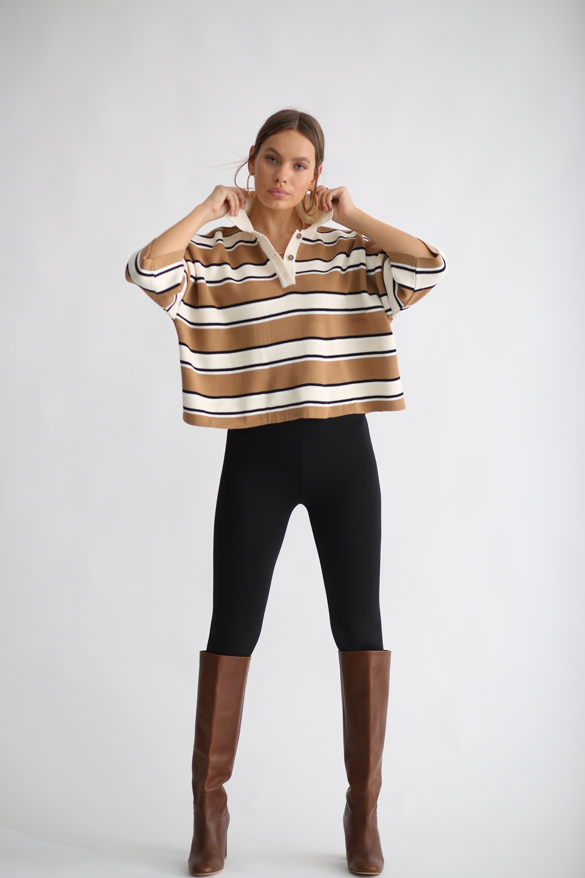 Camel Polo Yaka Kısa Kol Triko 22039