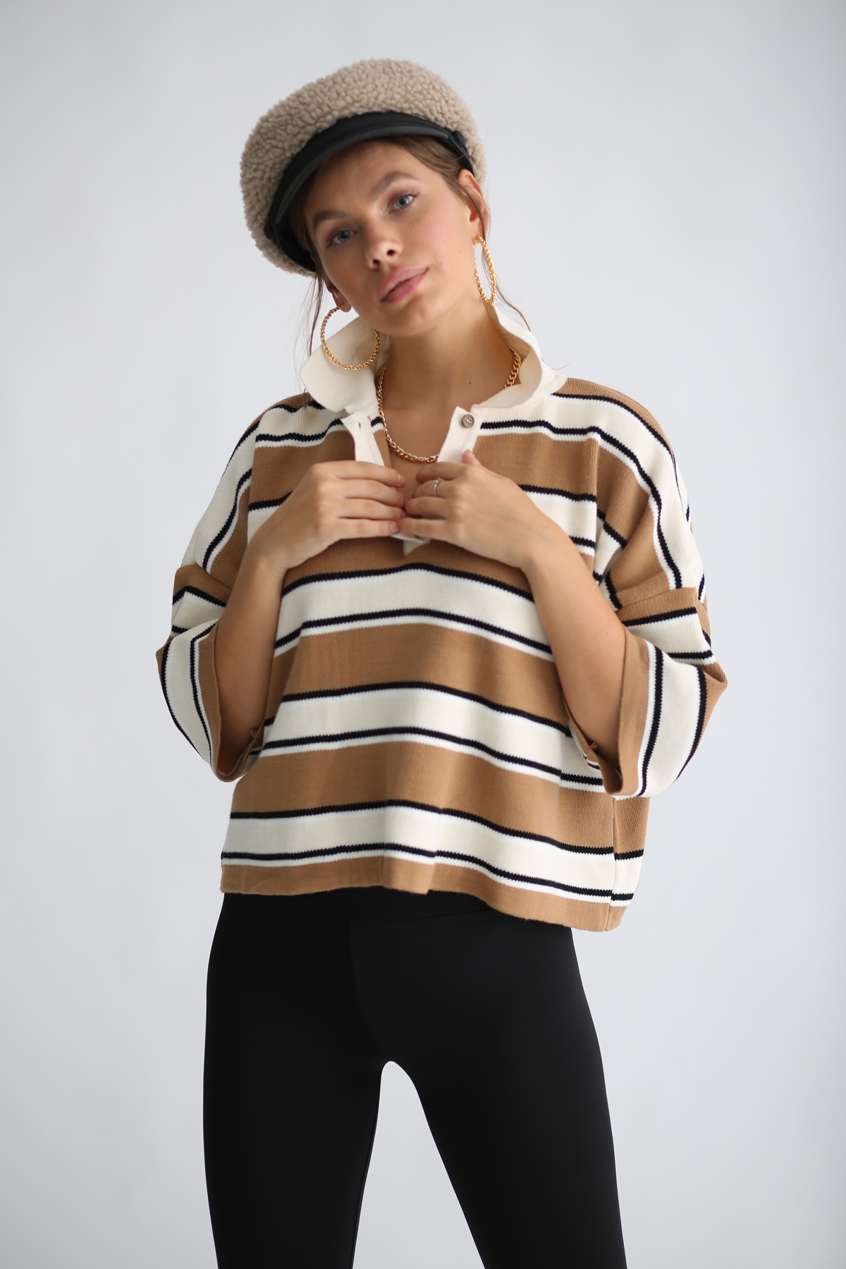 Camel Polo Yaka Kısa Kol Triko 22039