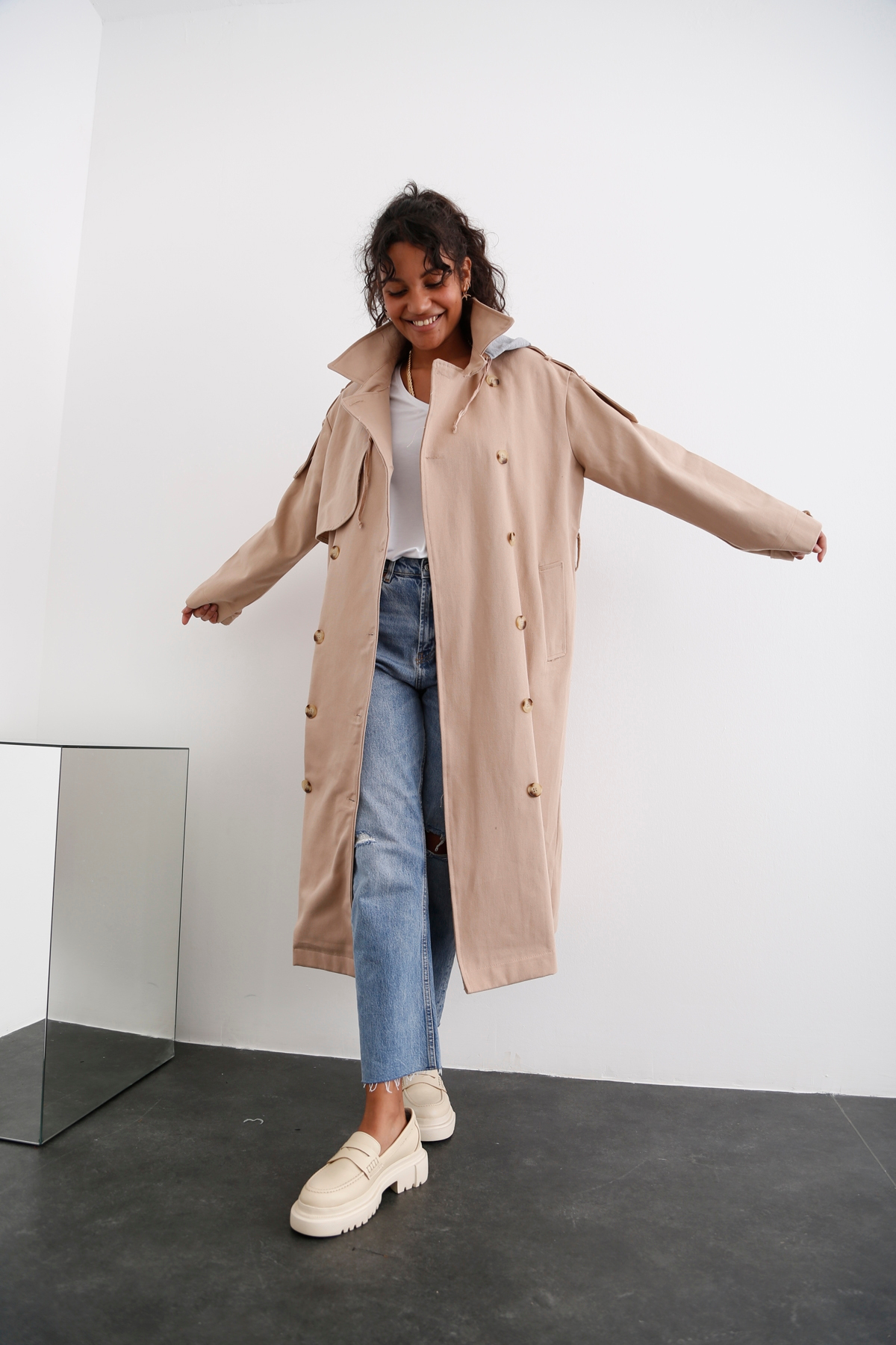 Camel Rüzgarlıklı Trenchcoat 54053